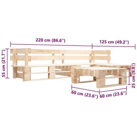 Set Divani da Giardino con Pallet 4 pz Naturale in Legno - Foto 3