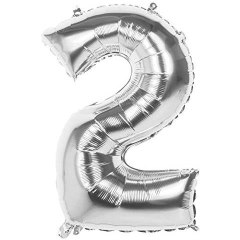 Palloncino Mylar Numero '2' (86cm), Argento, Colore Silver, 86 Cm, 22032 - Foto 1