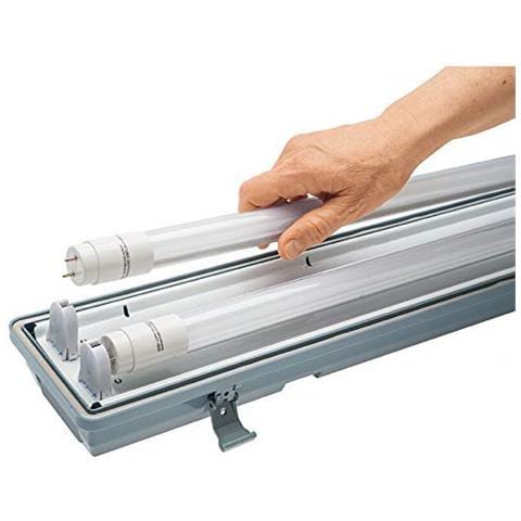 120 Centimetri Müller Luce Aqua Promo Plafoniera Led - Lampada Da Soffitto E Pareti Un Led Per Ambienti Umidi - Luce Bella Bianco Neutro (4000k) Per L'ideale Luce Di Lavoro - 2x18w Tubi Led - Ip65 - Grigio - Foto 2