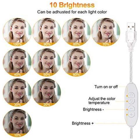 Specchio Di Cortesia A Led Luci Hollywood Illuminato Kit Stile Con Cavo Di Alimentazione Usb Stick-on Trucco Dello Specchio Chiaro Con 10 Dimmerabili Lampadine Per Dressing Table 3 Colori 10 Livelli Di Luminosit (mirror Non Includere) - Foto 4