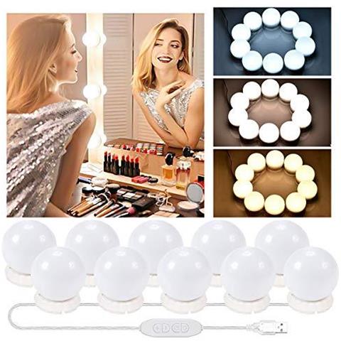 Specchio Di Cortesia A Led Luci Hollywood Illuminato Kit Stile Con Cavo Di Alimentazione Usb Stick-on Trucco Dello Specchio Chiaro Con 10 Dimmerabili Lampadine Per Dressing Table 3 Colori 10 Livelli Di Luminosit (mirror Non Includere) - Foto 1