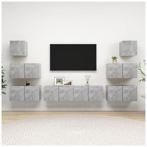 Set Porta Tv 8 Pz Grigio Cemento In Truciolato - Foto 9
