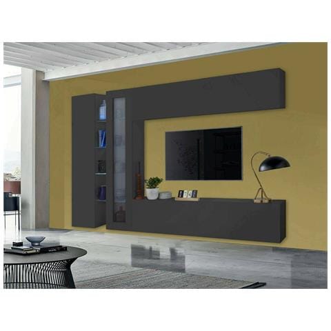 Parete Attrezzata Annie, Set Salotto Porta Tv A 4 Ante, Mobile Soggiorno Multiuso, 100% Made In Italy, Cm 280x30x180, Antracite - Foto 16