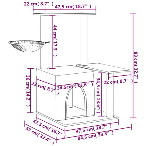 Albero Per Gatti Con Tiragraffi In Sisal Grigio Chiaro 83 Cm - Foto 8