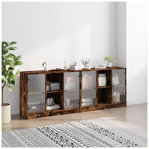 Libreria Con Ante Rovere Fumo 204x37x75 Cm In Legno Multistrato - Foto 3