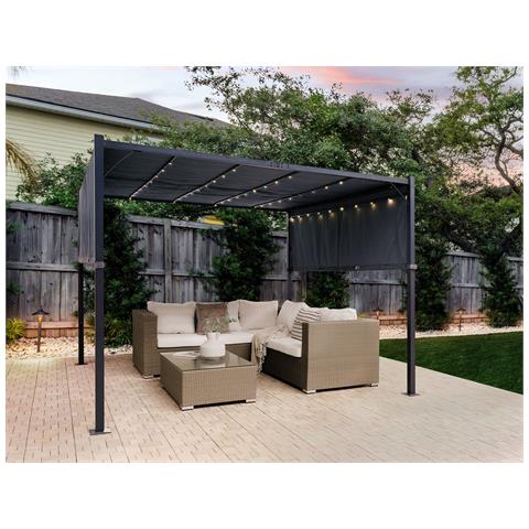 Gazebo Led Metallo E Tessuto Grigio Scuro E Nero 310 Cm Parga - Foto 1