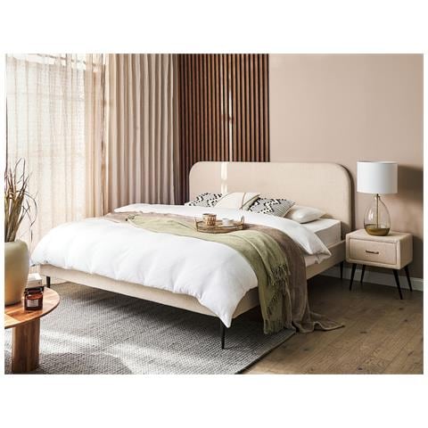Letto Bouclé Flayat 180 X 200 Cm Beige Chiaro - Foto 1