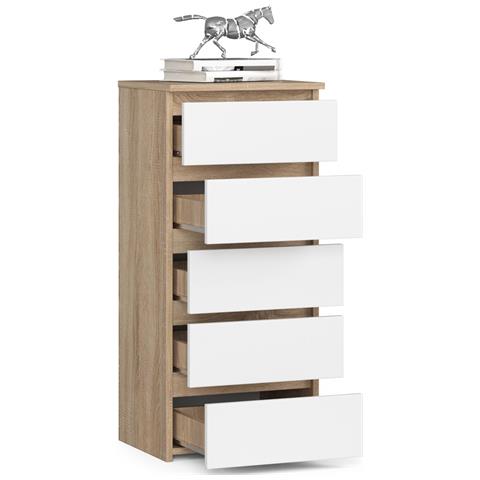 Cassettiera CL5, 5 cassetti, 40x35x92 cm, Colore Sonoma Quercia e Bianco - Foto 2