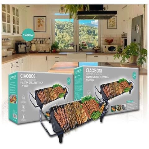 Trade Shop - Piastra Griglia Elettrica Potenza 1400w Cucina Con 2 Piastre Di Cottura Tx-9995 - Foto 1