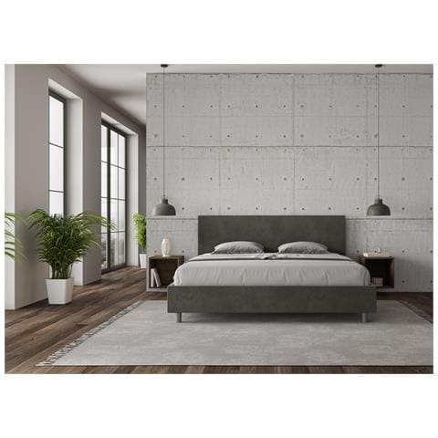 Letto Contenitore Imbottito 200x200 Microfibra Grigio Adele - Foto 2