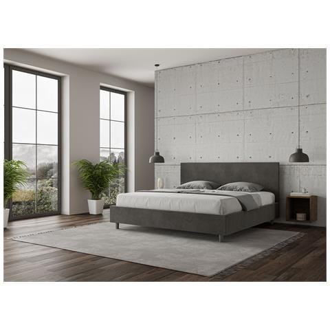 Letto Contenitore Imbottito 200x200 Microfibra Grigio Adele - Foto 4