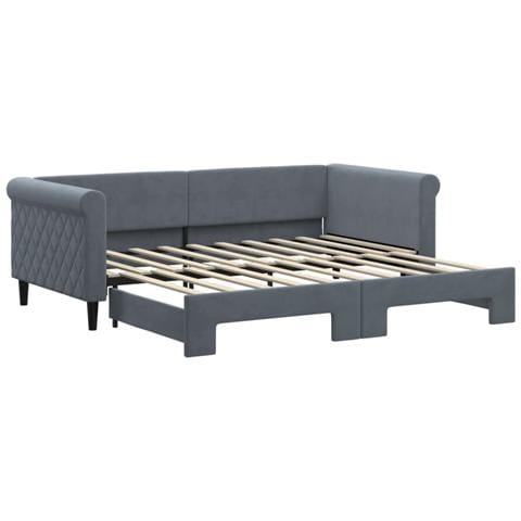 Divano Letto Con Letto Estraibile Grigio Scuro 90x190cm Velluto - Foto 2