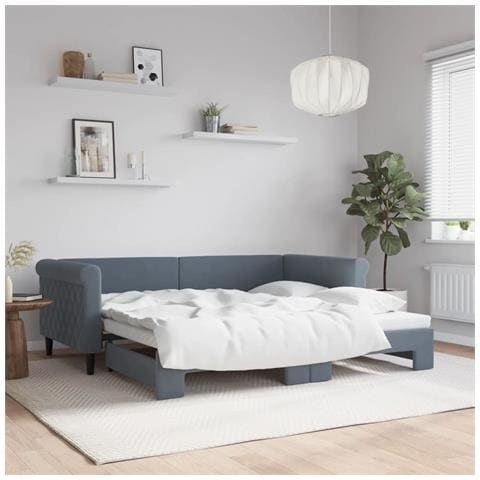Divano Letto Con Letto Estraibile Grigio Scuro 90x190cm Velluto - Foto 1