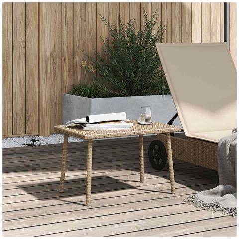 Tavolino Da Giardino Rettangolare Beige 60x40x37 Cm Polyrattan - Foto 3