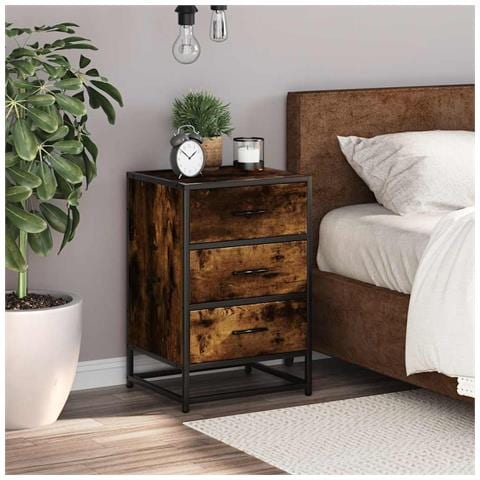 Comodino Rovere Fumo 40x34,5x60 Cm Legno Multistrato E Metallo - Foto 3
