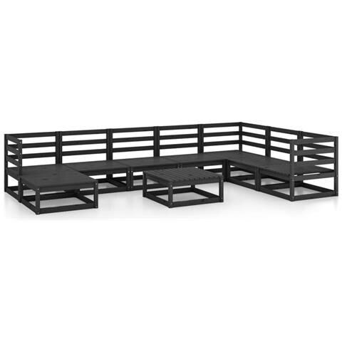 Set Divani Da Giardino 9 Pz Nero In Legno Massello Di Pino - Foto 1