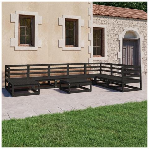 Set Divani Da Giardino 9 Pz Nero In Legno Massello Di Pino - Foto 8