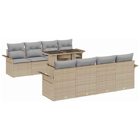 Set di Divani da Giardino 9 Pezzi con Cuscini Beige Rattan Poly - Foto 1