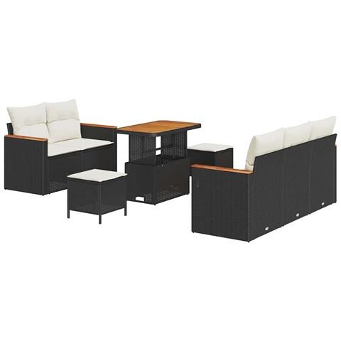 Set Divano da Giardino 8 Pezzi con Cuscini Nero Rattan Acacia, Set da Pranzo da Giardino 3 Pezzi con Cuscini Nero Rattan Acacia - Foto 1