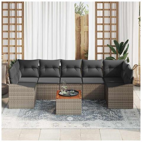 Set Divano da Giardino a 8 Pezzi con Cuscini Rattan Grigio - Foto 2