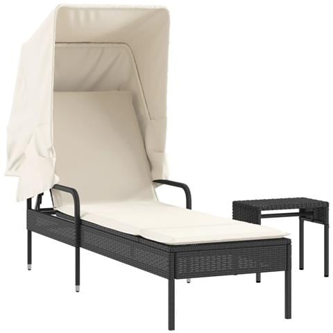 Lettino Prendisole con Baldacchino e Tavolino Nero Polyrattan - Foto 1