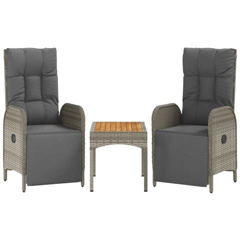 Sedie Reclinabili da Giardino 2 pz con Tavolo Grigio Polyrattan - Foto 1