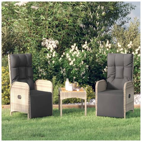 Sedie Reclinabili da Giardino 2 pz con Tavolo Grigio Polyrattan - Foto 2