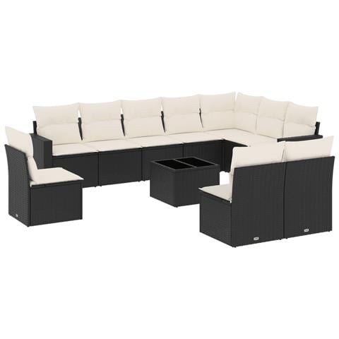 Set Divani da Giardino 11 pz con Cuscini in Polyrattan Nero - Foto 1