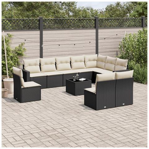 Set Divani da Giardino 11 pz con Cuscini in Polyrattan Nero - Foto 2