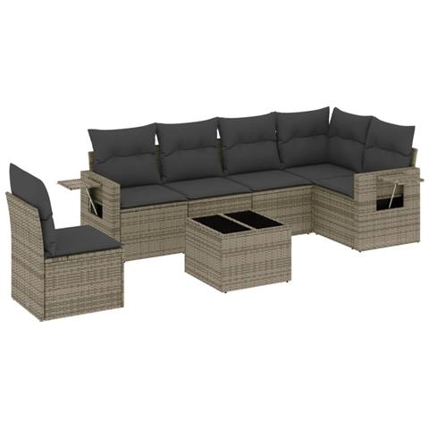 Set Divani da Giardino 7 pz con Cuscini Grigio in Polyrattan - Foto 1