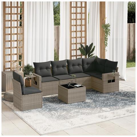 Set Divani da Giardino 7 pz con Cuscini Grigio in Polyrattan - Foto 2