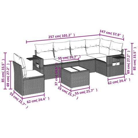 Set Divani da Giardino 7 pz con Cuscini Grigio in Polyrattan - Foto 9