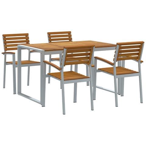 Set da Pranzo da Giardino in 5 Pezzi in Legno Massello di Acacia e Metallo - Foto 1