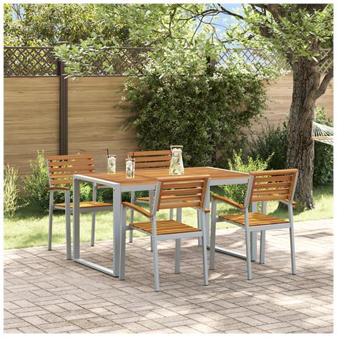 Set da Pranzo da Giardino in 5 Pezzi in Legno Massello di Acacia e Metallo - Foto 2