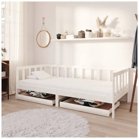 Divano Letto Con Cassetti 90x200 Cm Bianco In Massello Di Pino - Foto 7