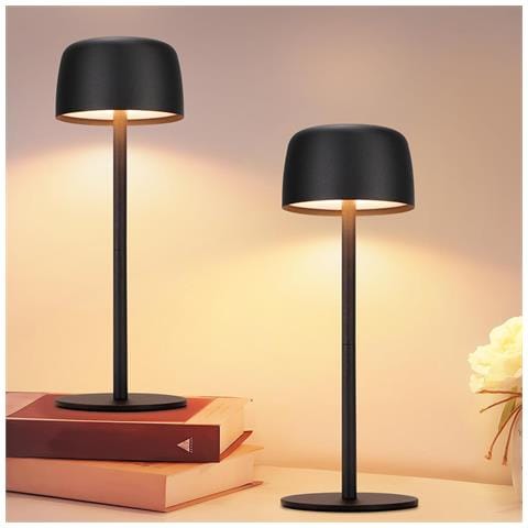 Lampade Da Tavolo Led Senza Fili - Set Da 2 Pezzi Dimmerabili Con 3 Tonalità Di Luce, Colore Nero - Foto 2