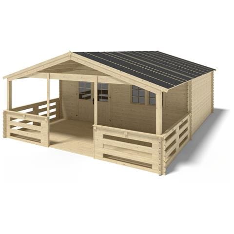 Casetta Da Giardino In Legno Con Veranda E tettoia - 48m2 - 6x5m - 40mm - Colore: Naturale - Foto 1