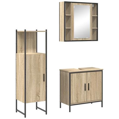 Set di mobili da bagno 3 pezzi Rovere Sonoma in legno ingegnerizzato - Foto 1