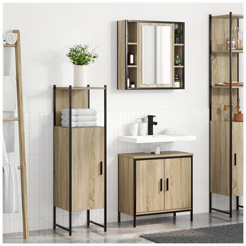 Set di mobili da bagno 3 pezzi Rovere Sonoma in legno ingegnerizzato - Foto 2