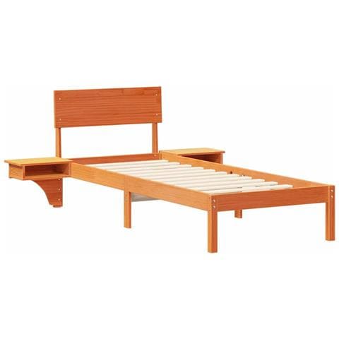 Rete letto con comodini Cera marrone Legno di pino massello - Foto 1