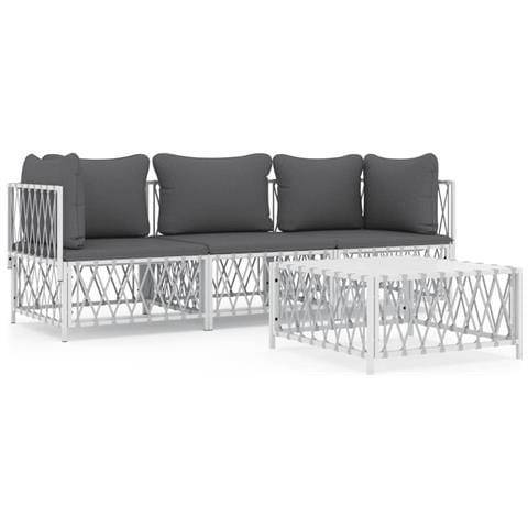 Set Salotto da Giardino 4 pz con Cuscini in Acciaio Bianco - Foto 1