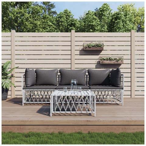 Set Salotto da Giardino 4 pz con Cuscini in Acciaio Bianco - Foto 2