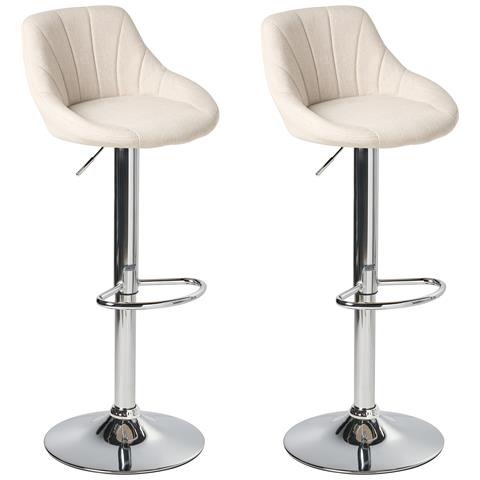 Set Di 2 Sgabelli Da Bar Lucca Tessuto Beige Chiaro - Foto 2