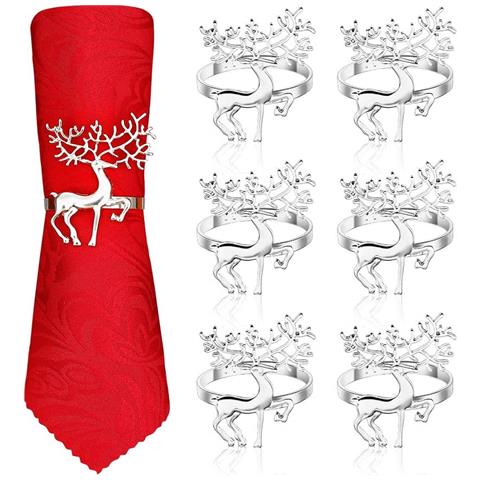 Anelli Per Tovaglioli Natalizi A Forma Di Renna - Set Da 6, Decorazioni Per La Tavola Delle Feste In Lega Di Zinco Silver - Foto 1