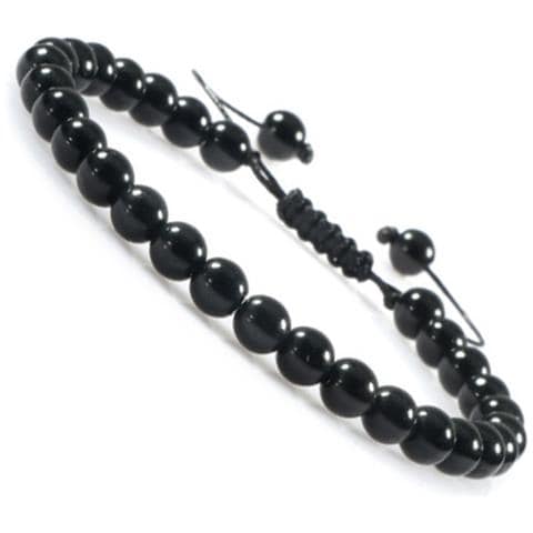Bracciale In Ossidiana Nera 6mm - Bracciale Regolabile Fatto A Mano Con Perle Di Ematite - Foto 4