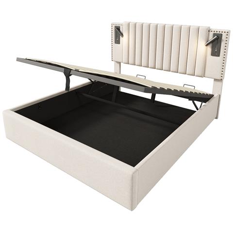 Letto Imbottito Con Luce Da Lettura Integrata E Design Vintage - Foto 2