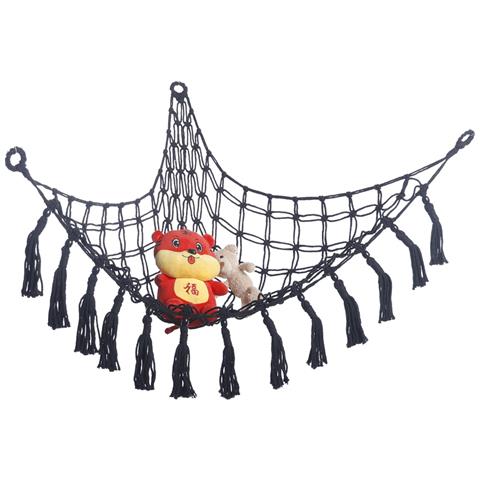 Amaca Triangolare Porta Peluche In Corda Di Cotone Intrecciata A Mano - Rete Angolare Per Organizzare I Giocattoli Black - Foto 2