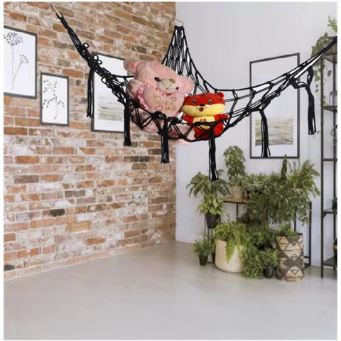 Amaca Triangolare Porta Peluche In Corda Di Cotone Intrecciata A Mano - Rete Angolare Per Organizzare I Giocattoli Black - Foto 3