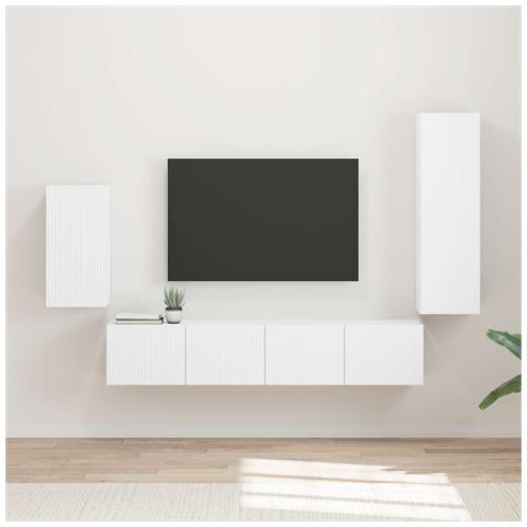 Set mobile TV Montaggio a parete 4 pcs Bianco Legno multistrato - Foto 2