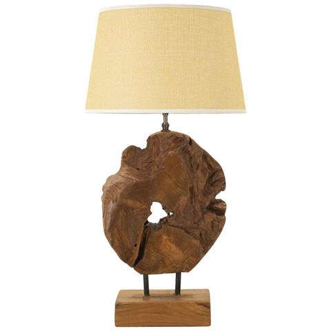 Lampada Da Tavolo Kepala In Legno Di Teak Naturale Con Paralume In Lino Ø 35 Cm - Foto 1